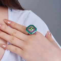 FFGem Trendsetter: 925 Silver Ring and Pendant with Peridot - Mix Color, Invisible Design