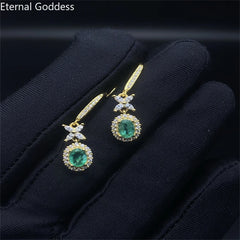 Gorgeous 2024 Collection: Natural Emerald Women's Wedding Gemstone Earrings Adorned with Mosang Diamonds