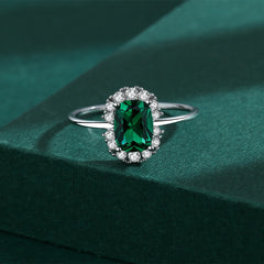 2024 NEW Classic Emerald Ring For Woman Real S925 Silver Diamond Crystal Flower