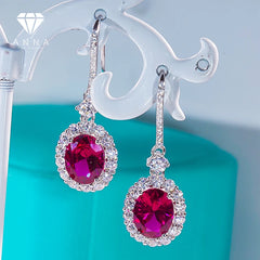 Luxury Natural Ruby Diamond Earrings For Women: 925 Sterling Silver Platinum Plated Fine Jewelry