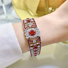 Luxury Vintage Ruby and High Carbon Diamond Bracelet for Women: 100% 925 Real Silver