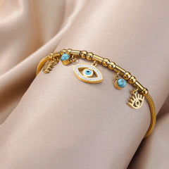 Chic Opal Stone Evil Eye Pendant Bracelet: Turkish Charm in Stainless Steel for Women