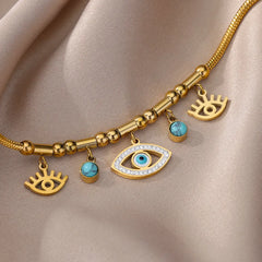 Chic Opal Stone Evil Eye Pendant Bracelet: Turkish Charm in Stainless Steel for Women