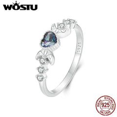 WOSTU 925 Sterling Silver Heart Mystic Topaz Promise Ring: Moon Style with Shiny Zircon