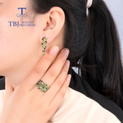 Fashion Peridot Jewelry Set: Natural Gemstone Earrings and Ring in 925 Sterling Silver for Women