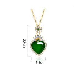 HOYON Love Heart-Shaped Agate Inlaid Emerald Green Chalcedony Pendant Necklace for Women Light Luxury New High-End Jewelry Free