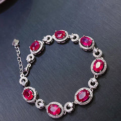 Natural Ruby Bracelet for Women: 925 Silver Jewelry with Luxury Gemstones, 18k Gold Plated