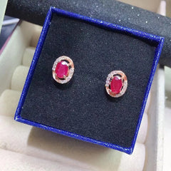 100% Real Ruby Stud Earrings Total 1ct 4mm*6mm Myanmar Ruby Earrings Prevent Allergy 18K Gold Plating Earrings for Daily Wear