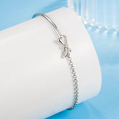 S925 Sterling Silver Bracelet: Chic Bow Design, Semi-circle Style, Light Luxury Diamond Accents, Elegant for Women