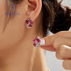 Luxury Silver Earrings: Natural Filled Ruby Gemstones, Classic Jewelry for Ladies