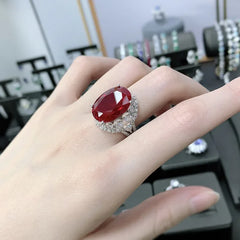 Exquisite Ruby Diamond Ring: Luxury 925 Sterling Silver, 13x18mm