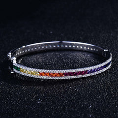 WPB Luxury Rainbow Zircon Bangle: Colored Square Diamond, Platinum Plating