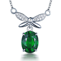 WEGASTI Hot Sale Silver Jewelry Butterfly Green Emerald Necklace Pendant For Women Wedding Engagement Jewelry With Chain