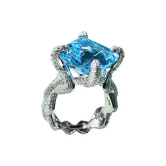 Elegant Silver & Blue Zircon Cocktail Ring for Women