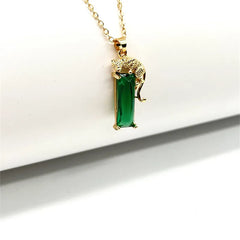 Ladies Fashion Leopard Set Emerald Tourmaline Pendant Necklace Personality Unique Design Versatile Necklace Jewelry Party Gift