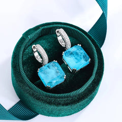 New 925 Silver Emerald Paraiba Stud Earring: Sparkling Fine Jewelry for Women