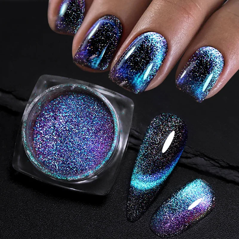 Blue Reflective Cat Magnetic Nail Powder Glitter Nail Art Gel Polishing Chrome Pigment Dust Metallic Chameleon Effect Decoration