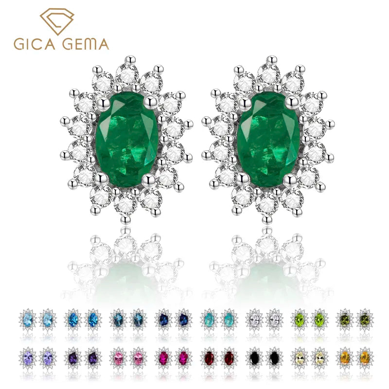 Gica Gema New Multicolor 4*6mm Oval Flower Stud Earrings For Women Wedding Party Minimalist Fashion Jewelry Valentine's Day Gift