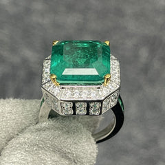 Wong Rain Vintage 925 Sterling Silver Emerald and High Carbon Diamond Gemstone Ring