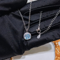 Luxury Simulation Aquamarine Jelly Bean Pendant Necklace 925 Stamp Super Shining Bright Pillow Square Aquamarine Zircon Gift