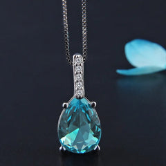 Exquisite Blue Topaz Pendant: Pure Natural S925 Sterling Silver Necklace Colgante