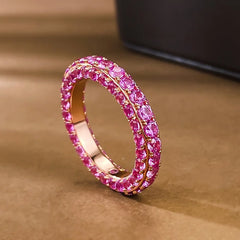 Real 925 Sterling Silver Eternity Ring with Ruby and Moissanite Diamonds