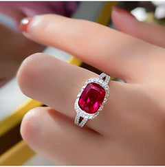 Retro Elegance: 925 Silver Set with Red Corundum Ring, High Ruby, and Tanzanian Blue Gemstones