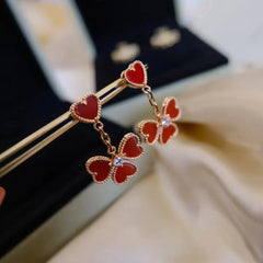 Symbol of Love: 925 Silver Red Heart-Shaped Grass Earrings with White Fritillaria Accents