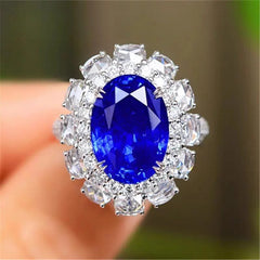 Sapphire Zircon Pendant Necklaces: Elegant Oval White CZ Flower Shape