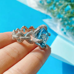 Elegant Silver & Blue Zircon Cocktail Ring for Women