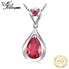 Glistening Grace: Water Drop 3.8ct Created Ruby Pendant Necklace in 925 Sterling Silver