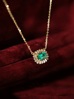 CCFJOYAS High Quality 925 Sterling Silver Retro Oval Green Zircon Pendant Necklace 18k Gold Plated Women Fashion Vintage Jewelry