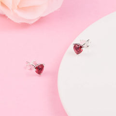 Valentine's Day Delight: New 925 Sterling Silver Red Heart Stud Earrings,