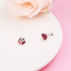 Valentine's Day Delight: New 925 Sterling Silver Red Heart Stud Earrings,