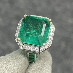 Wong Rain Vintage 925 Sterling Silver Emerald and High Carbon Diamond Gemstone Ring