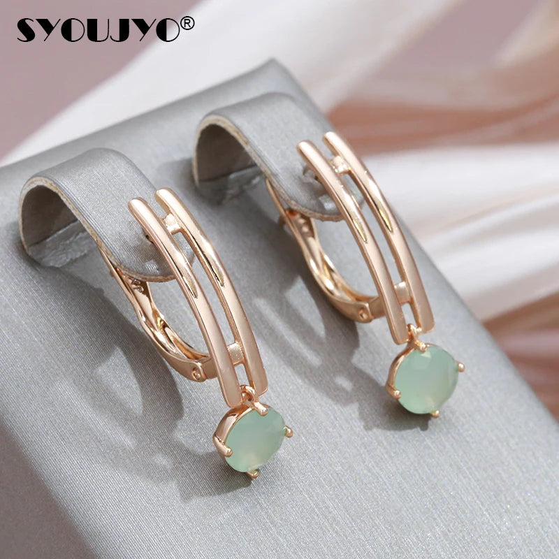 SYOUJYO Water Drop Emerald Green Natural Zircon Earrings For Women 585 Rose Gold Color Wedding Jewelry Luxury Dangle Earrings