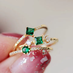 Metiseko 925 Sterling Silver Emerald Green Zirconia Ring: 14K Gold Plated, Resizable