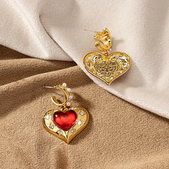 European and American Retro Sweet Romantic Red Heart Earrings for Women