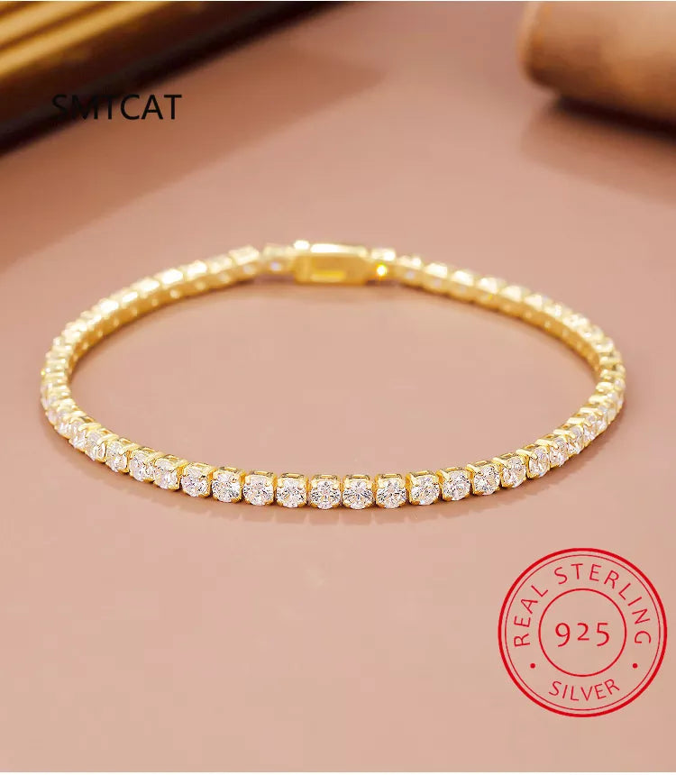 Women's Simulated Moissanite Diamond Bracelets: 925 Sterling Silver in Yellow & White Gold