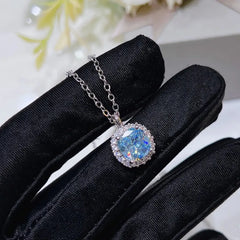 Luxury Simulation Aquamarine Jelly Bean Pendant Necklace 925 Stamp Super Shining Bright Pillow Square Aquamarine Zircon Gift