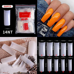 500pcs Natural Clear False Acrylic Nail Tips - Full/Half Cover Tips