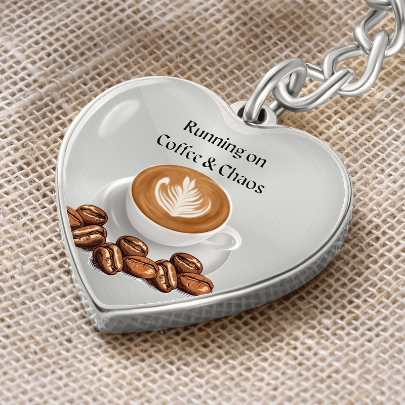 Coffee & Chaos – Graphic Heart Keychain for Mother's Day