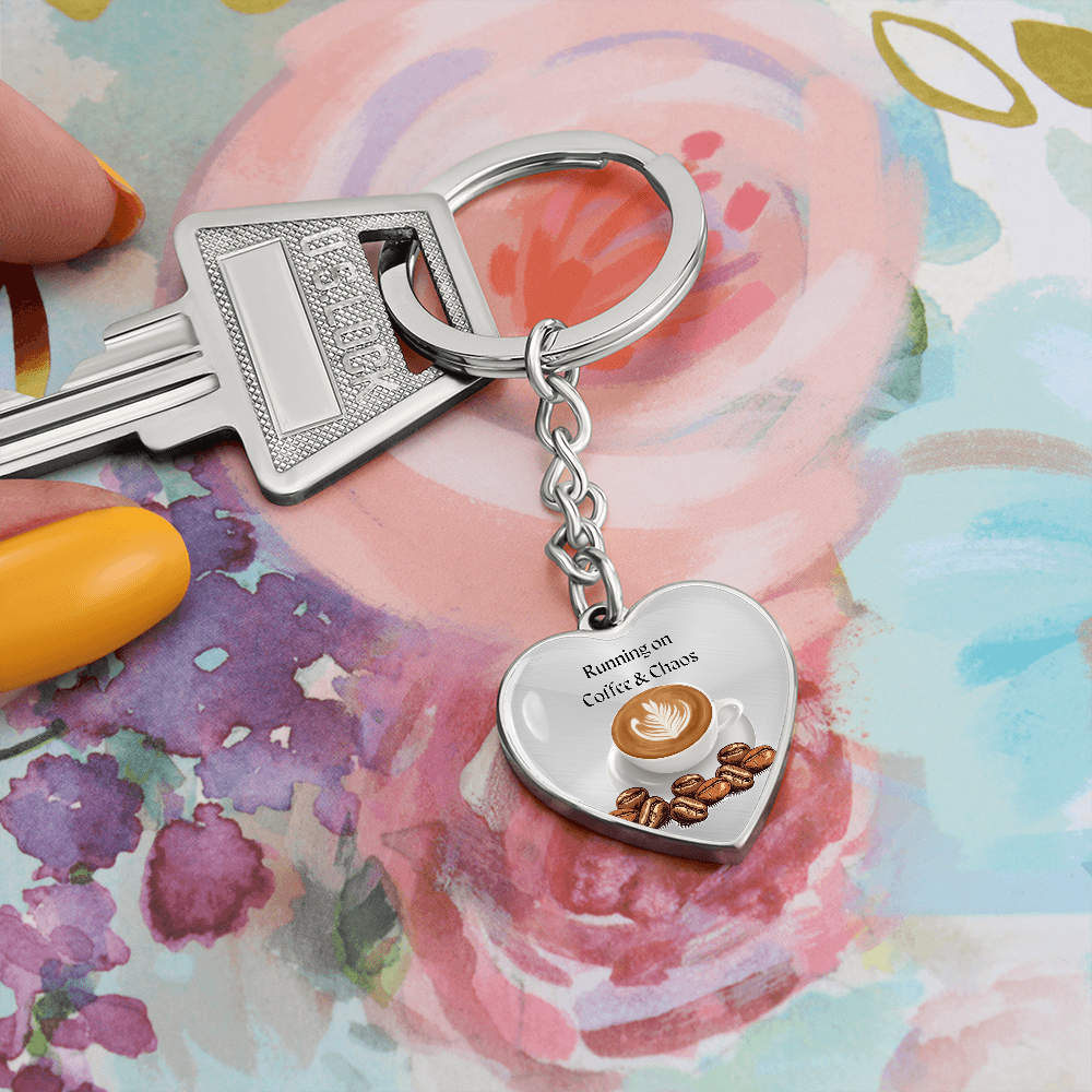 Coffee & Chaos – Graphic Heart Keychain for Mother's Day