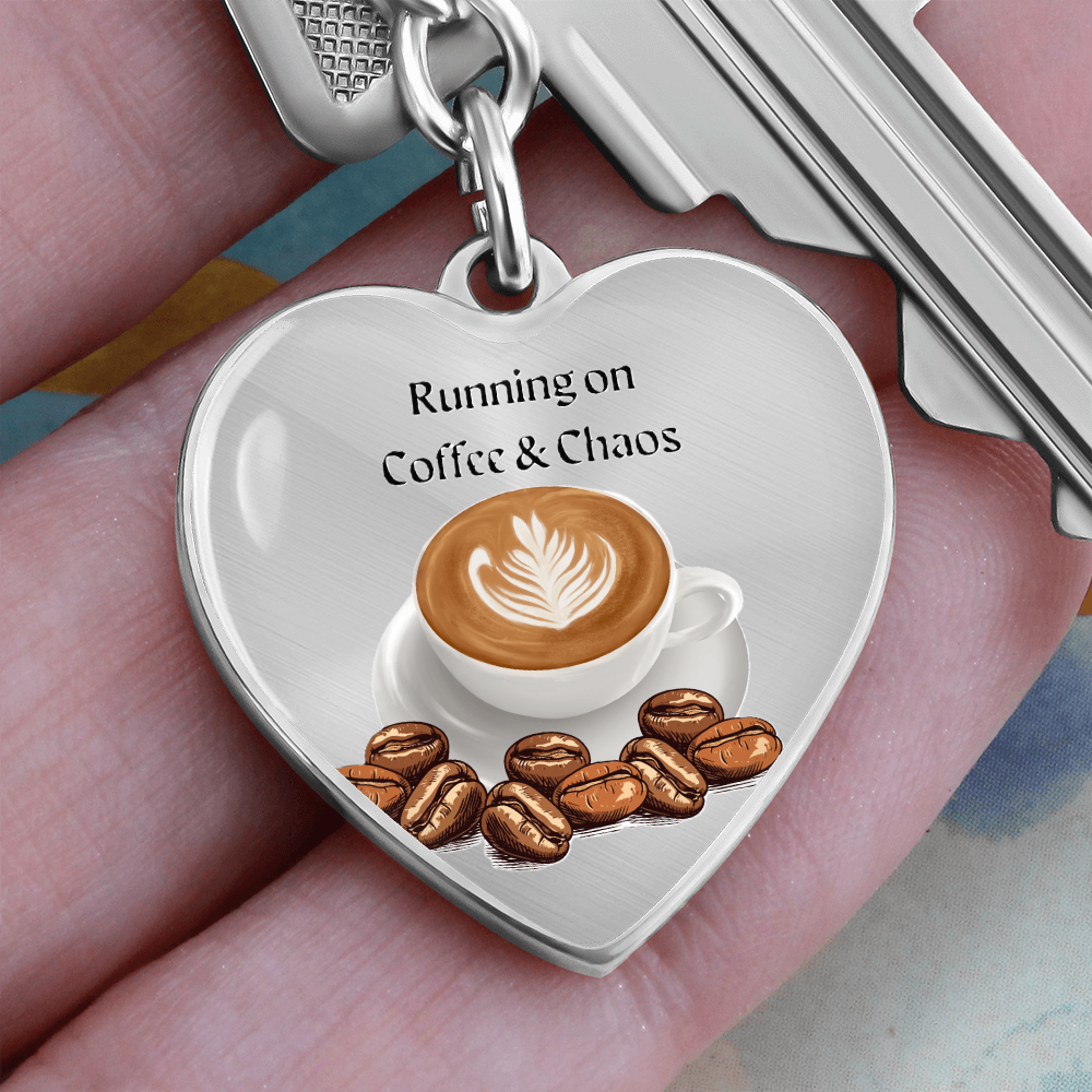 Coffee & Chaos – Graphic Heart Keychain for Mother's Day