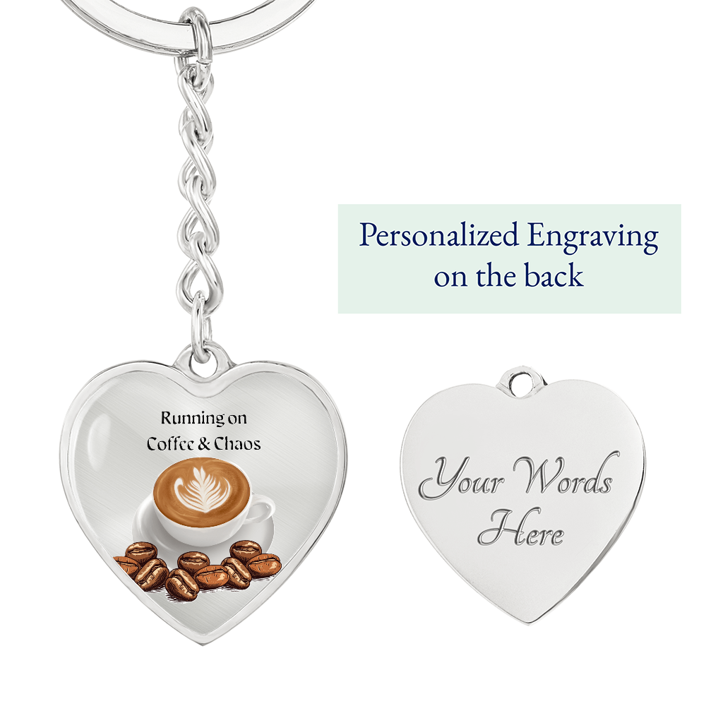 Coffee & Chaos – Graphic Heart Keychain for Mother's Day