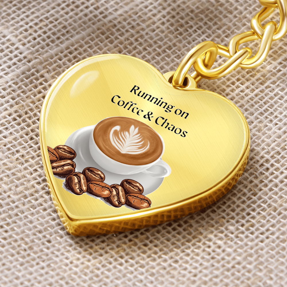 Coffee & Chaos – Graphic Heart Keychain for Mother's Day