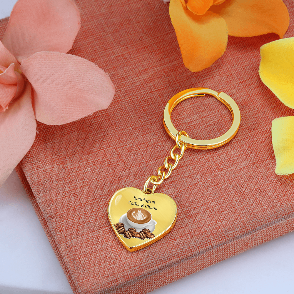 Coffee & Chaos – Graphic Heart Keychain for Mother's Day