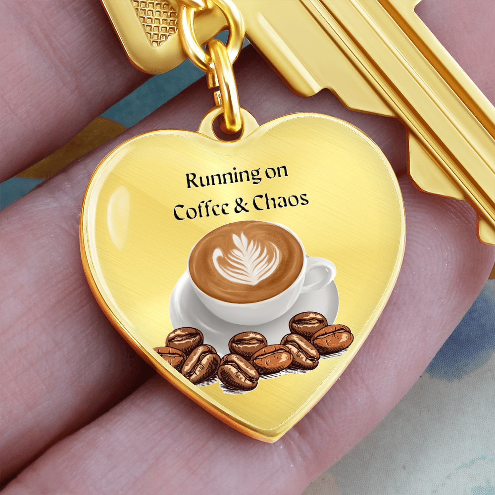 Coffee & Chaos – Graphic Heart Keychain for Mother's Day