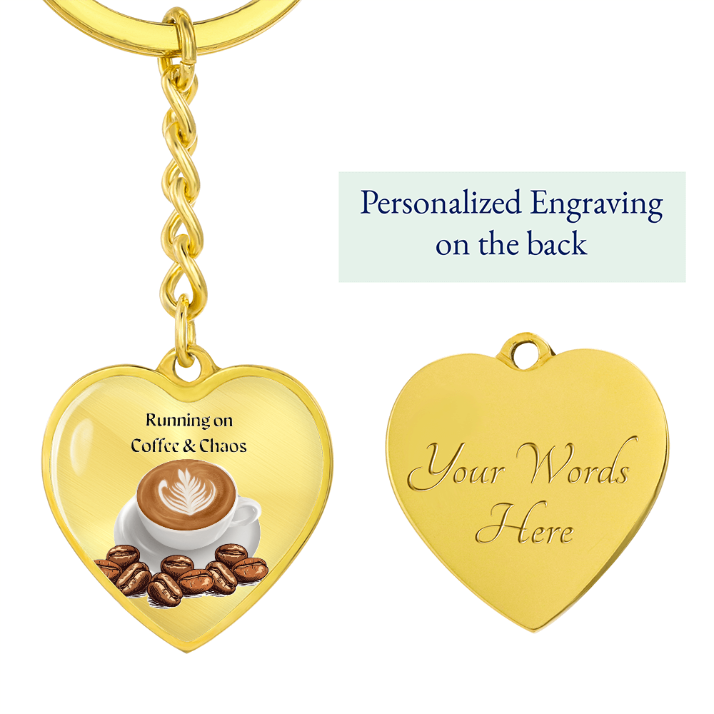 Coffee & Chaos – Graphic Heart Keychain for Mother's Day