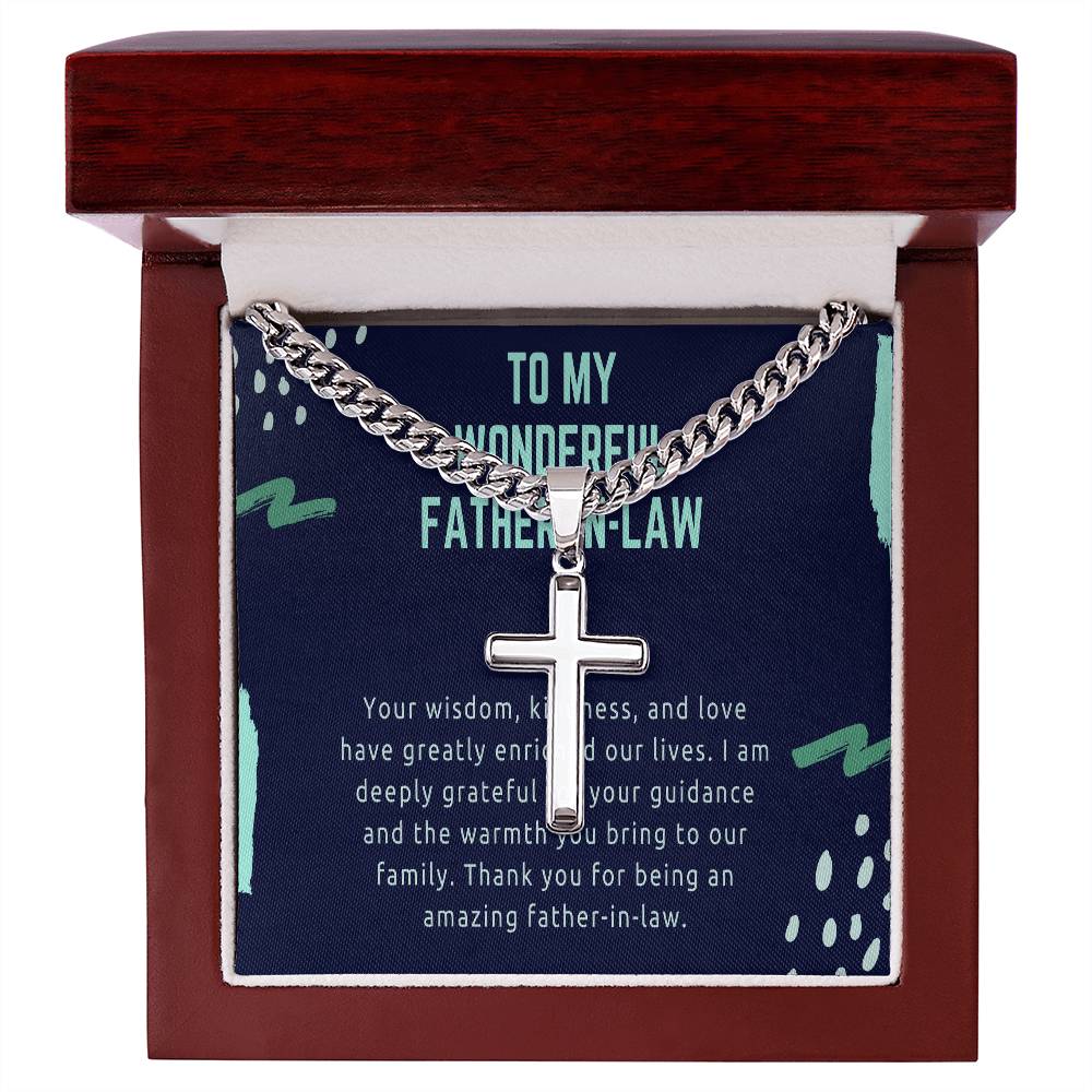 Cuban Chain with Artisan Cross Necklace - Honoring an Amazing Father-in-Law